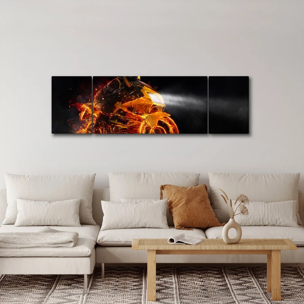 Obraz - Motocyklista z płomieniami (170x50 cm)