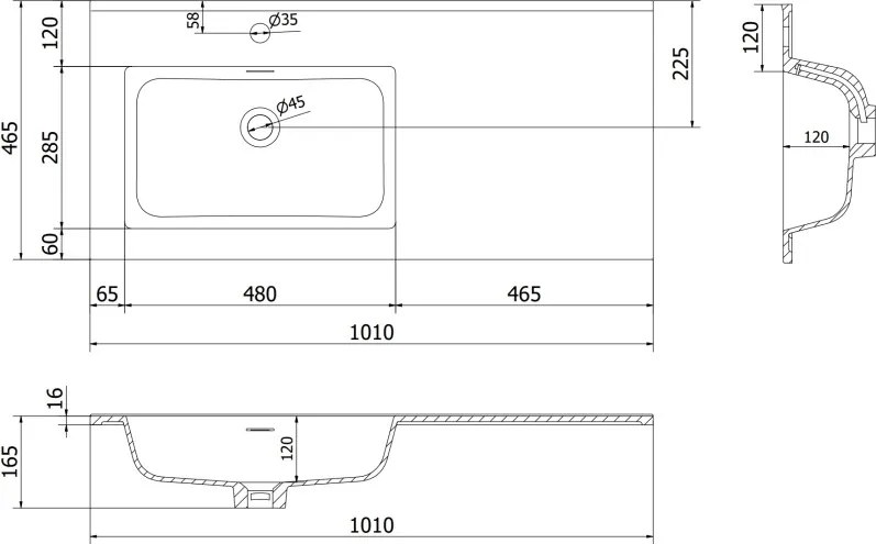 Mexen Otis umywalka wpuszczana w blat lewa 101 x 46,5 cm, biała połysk - 25181000L
