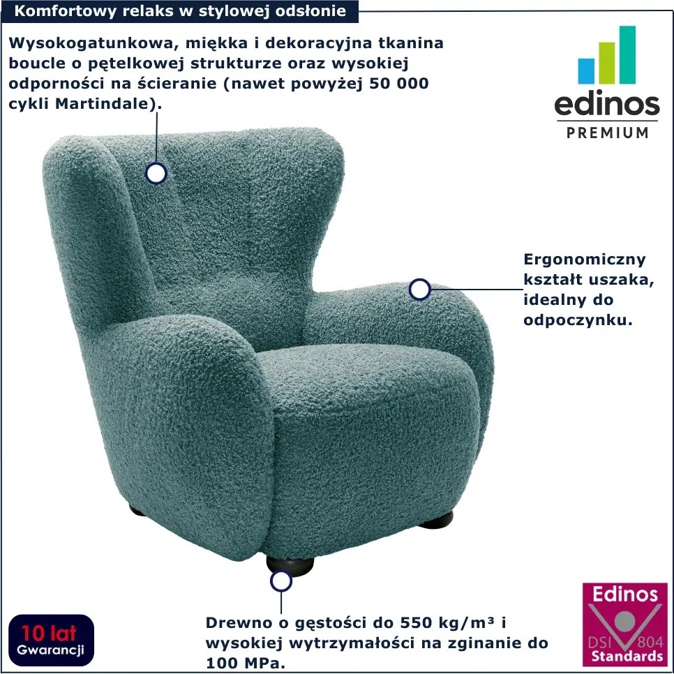 Morski fotel skandynawski do salonu boucle  A6-G30