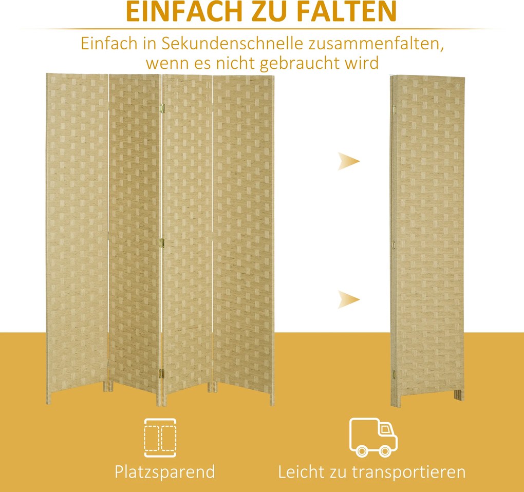 HOMCOM Parawan 4-częściowy 160 x 170 cm, przegroda z włókna falistego do salonu, brązowy | Aosom PL