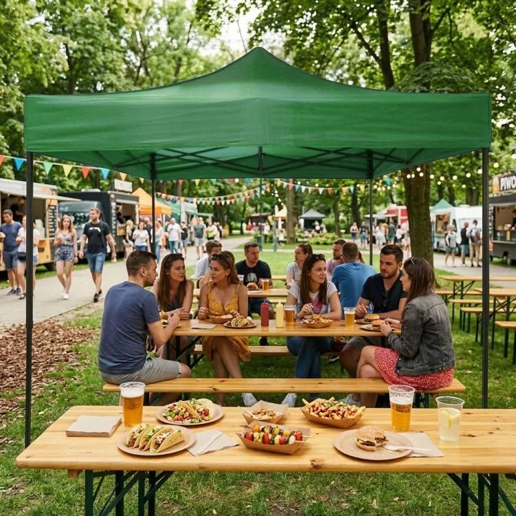 Pawilon ogrodowy eventowy FGA9, 3x3 m, automatyczny ze ściankami - namiot zamykany, zielony