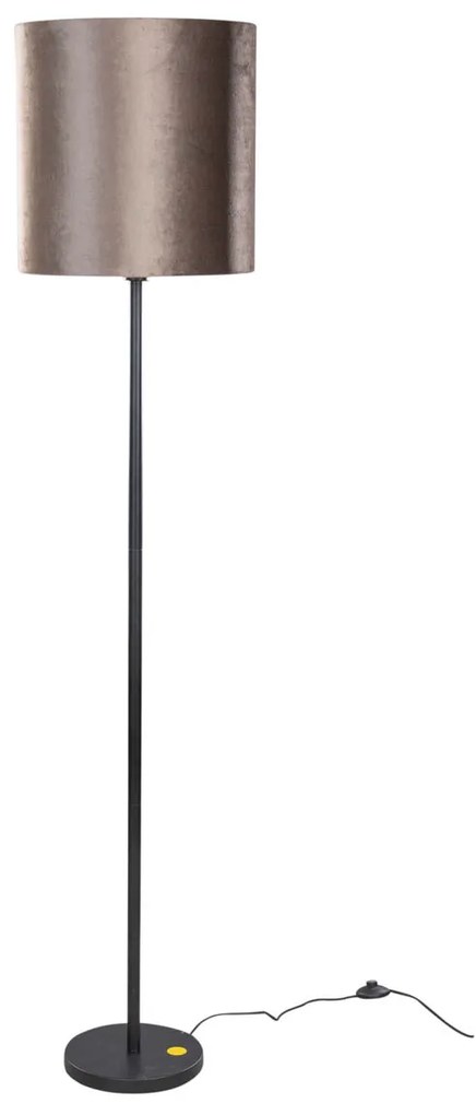 Lampa podłogowa czarna z brązowym aksamitnym abażurem 40cm - Simplo