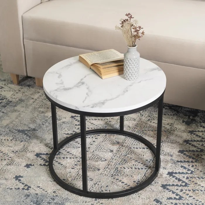 Stolik Kawowy CONNY 53 cm Biały Marmur/Czarny Nowoczesny Glamour