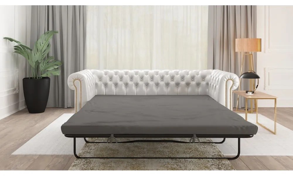 Biała rozkładana sofa z imitacji skóry 203 cm York – Ropez