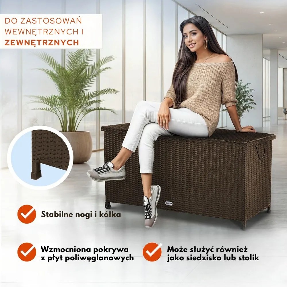 Polirattanowy pojemnik na schowek RICCO, 270L, 117x53x60cm, ciemnobrązowy Casaria
