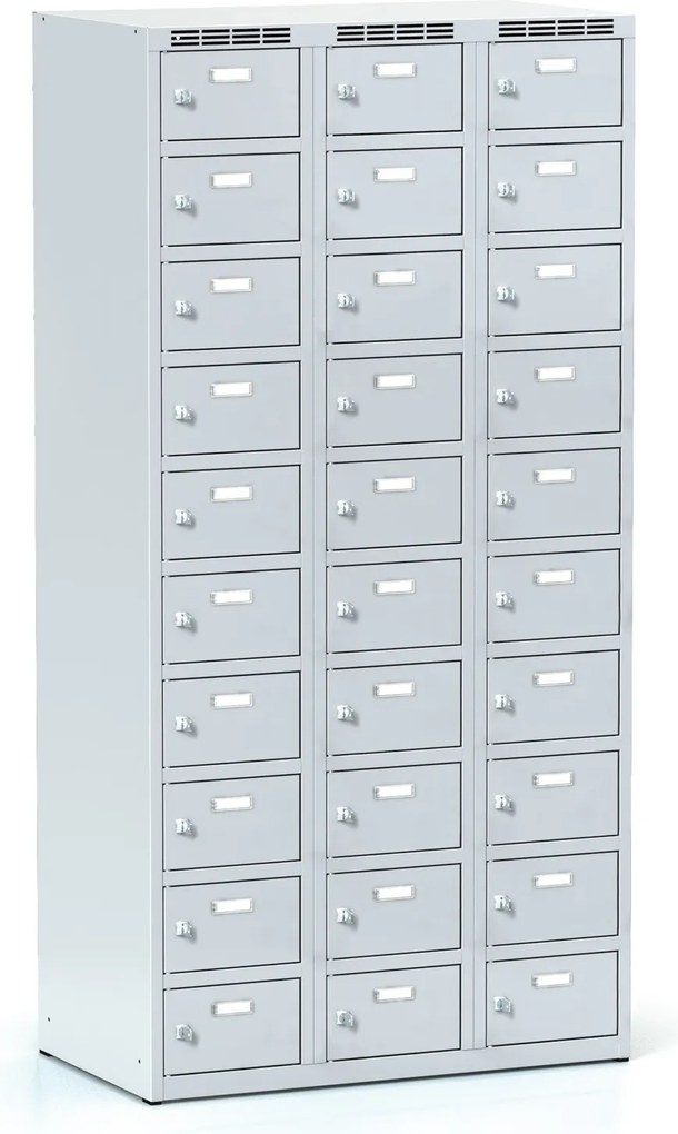 Szafka skrytkowa S6, 30 schowków, 1800 x 900 x 500 mm, zamek cylindryczny, drzwi szare