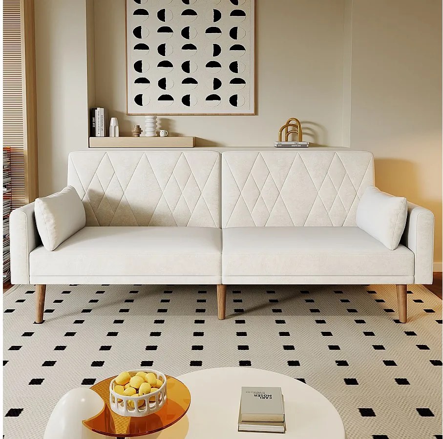 Beżowa, welurowa sofa dwuosobowa, regulowane oparcie i podłokietniki, nowoczesny design, do salonu lub sypialni