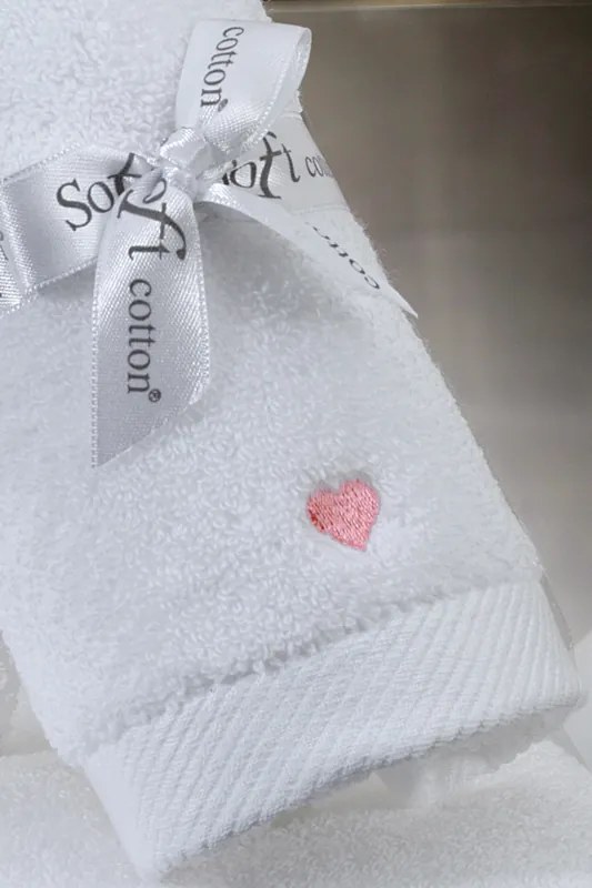 Zestaw podarunkowy małych ręczników MICRO LOVE, 3 szt Biały / różowe serduszka
