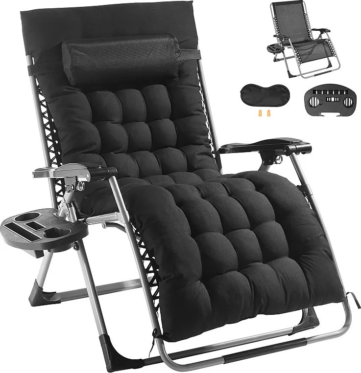 Leżak Słoneczny SucceBuy Leżak Zero Gravity 83 cm do Wewnątrz i na Zewnątrz z Poduszką i Uchwytem na Kubek