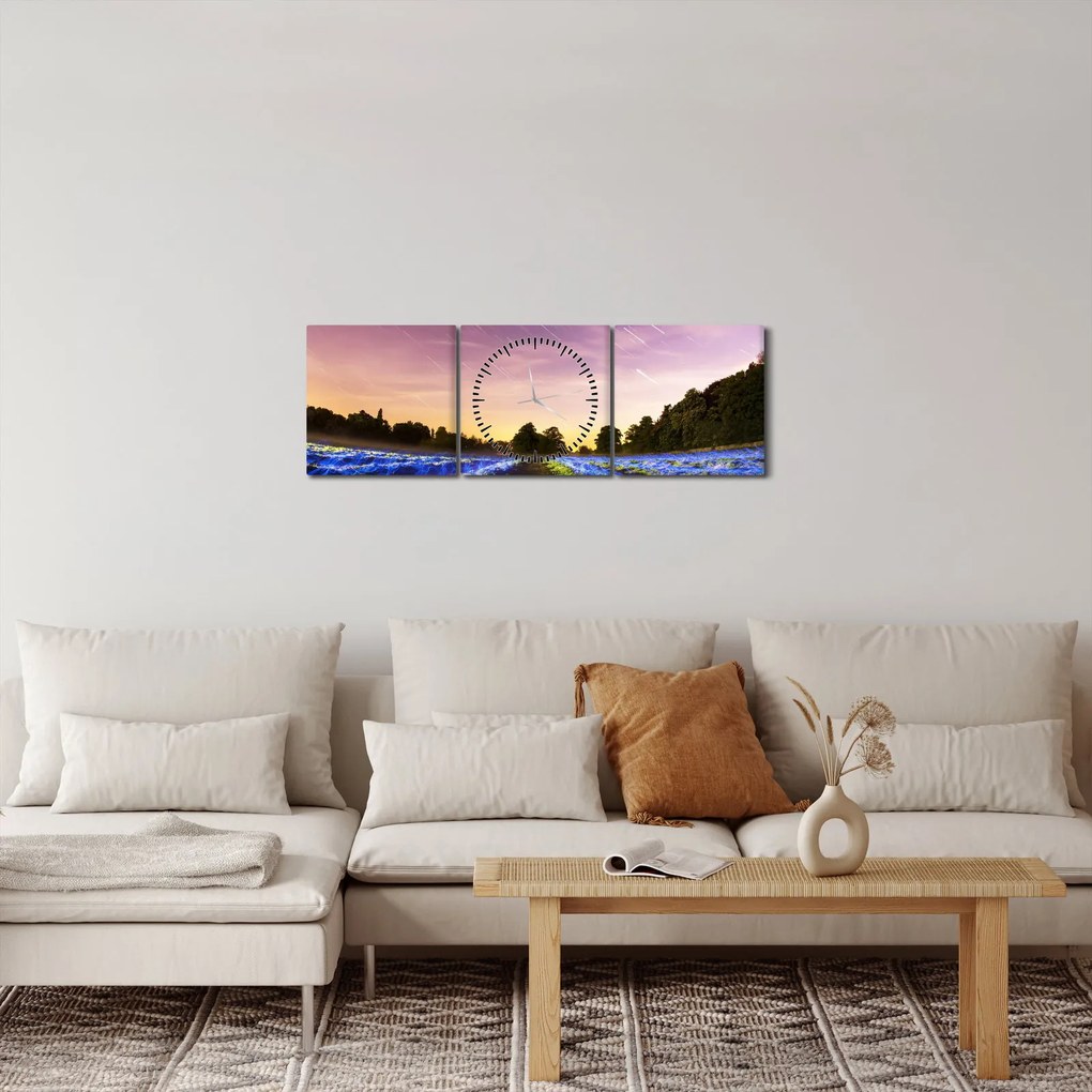 Obraz kolorowego pola (z zegarem) (90x30 cm)