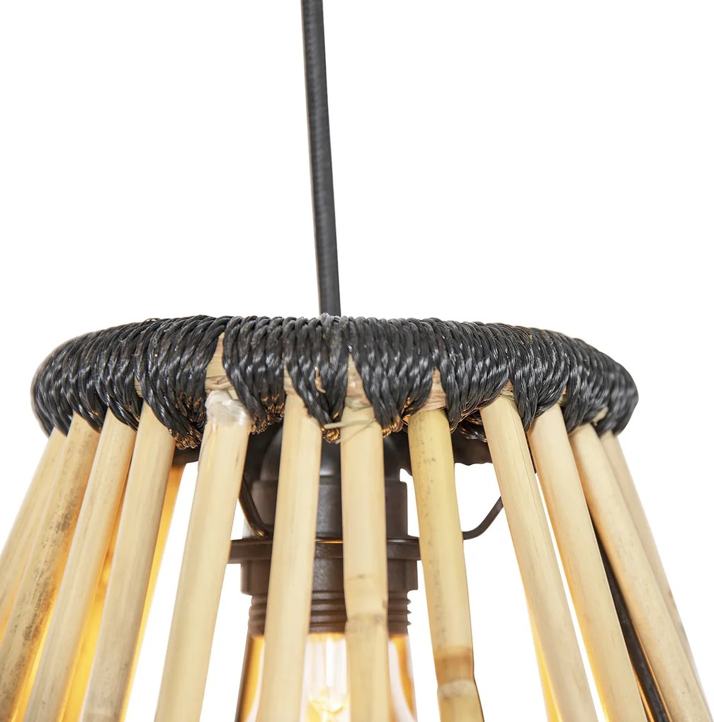 Orientalna lampa wisząca z bambusa z czarnym okrągłym 3-światłem - Evalin
