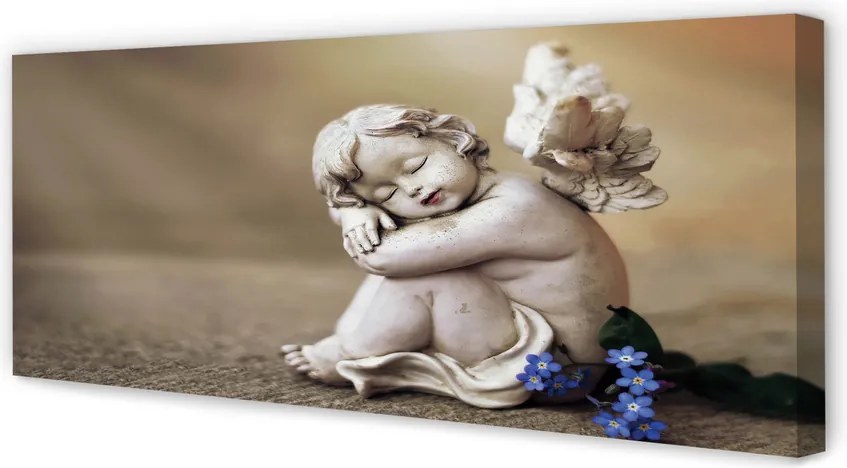 Obraz canvas na ścianę Śpiący Anioł w Kwiatach na Deskach