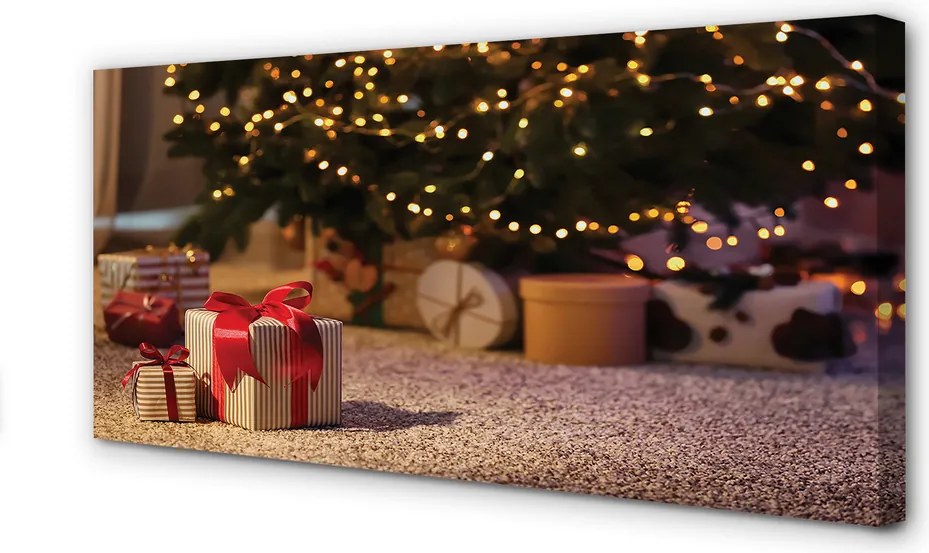 Obraz drukowany na płótnie Prezenty i Choinka