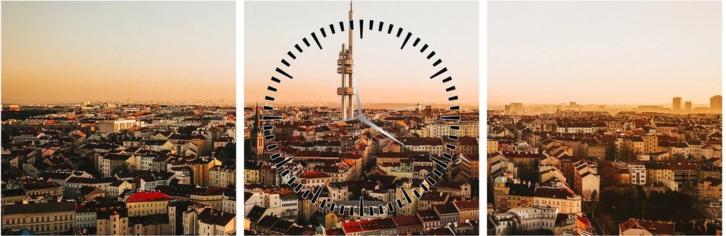 Obraz zachodu słońca nad Žižkov (z zegarem) (90x30 cm)