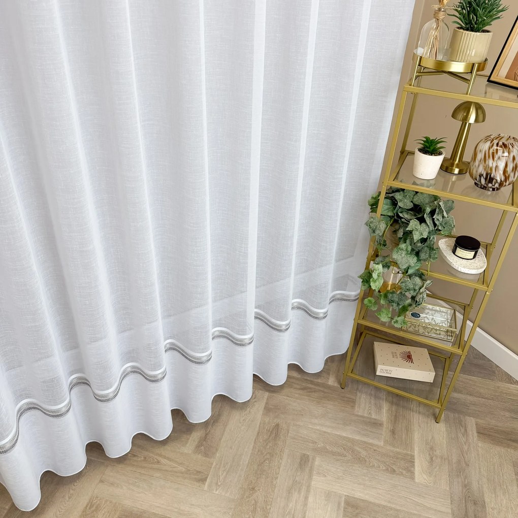 Firana gładka matowa batyst len Trzy Pasy nowoczesna wys. 300 cm z ołowianką