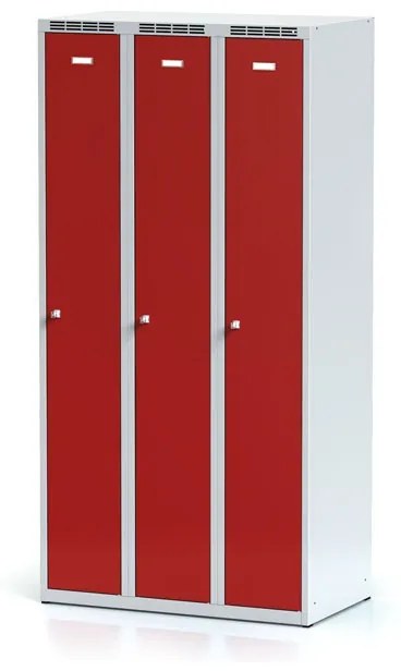 Alfa 3 Metalowa szafka ubraniowa, 3-drzwiowa, 1800 x 900 x 500 mm, zamek obrotowy, drzwi czerwone