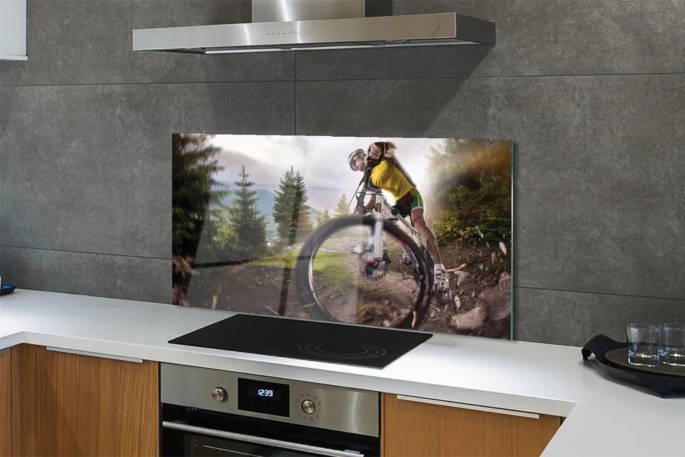 Panel szklany do Kuchni Rower w Górskiej Scenerii