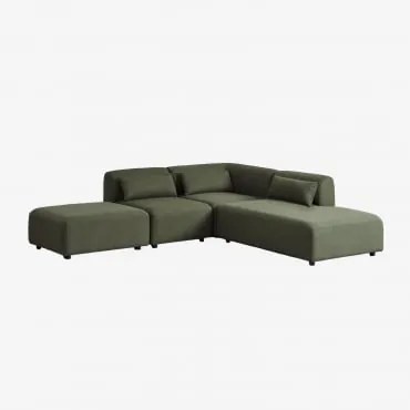 Sofa Modułowy Narożny 3-częściowy Z Prawym Szezlongiem I Pufem Fogler Tkanina Baranek Boucle Żółty Curri - Sklum