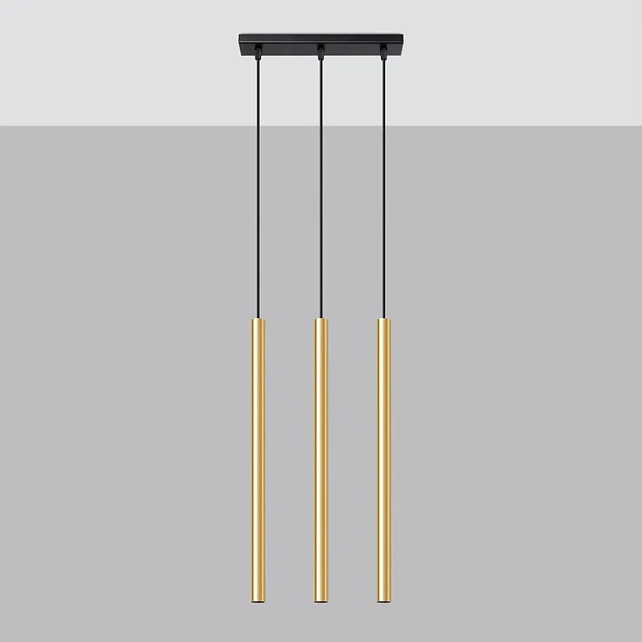 Lampy wiszące nowoczesny Brill, stal - 3 źródło światła 4000K - L.30 x H.90 cm - złoty połysk