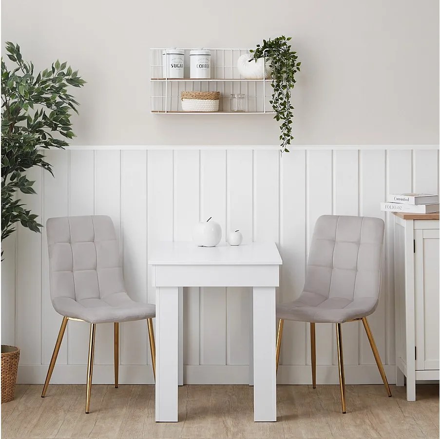 Stół jadalniany 90x73x60 cm, krzesła z aksamitu w kolorze białym i kremowym