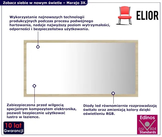 Nowoczesne wiszące lustro LED dąb sonoma H9-M14