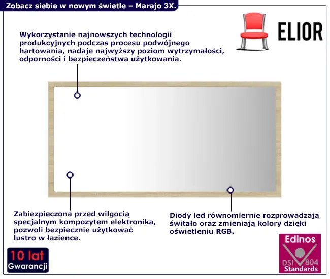 Nowoczesne wiszące lustro LED dąb sonoma - Marajo 3X