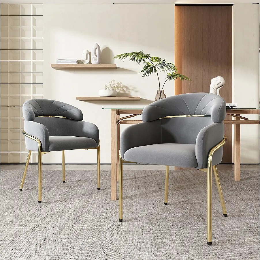 Komplet 2 krzeseł welurowych - 79 x 45 x 53 cm - do salonu i sypialni - cztery metalowe nogi - szare