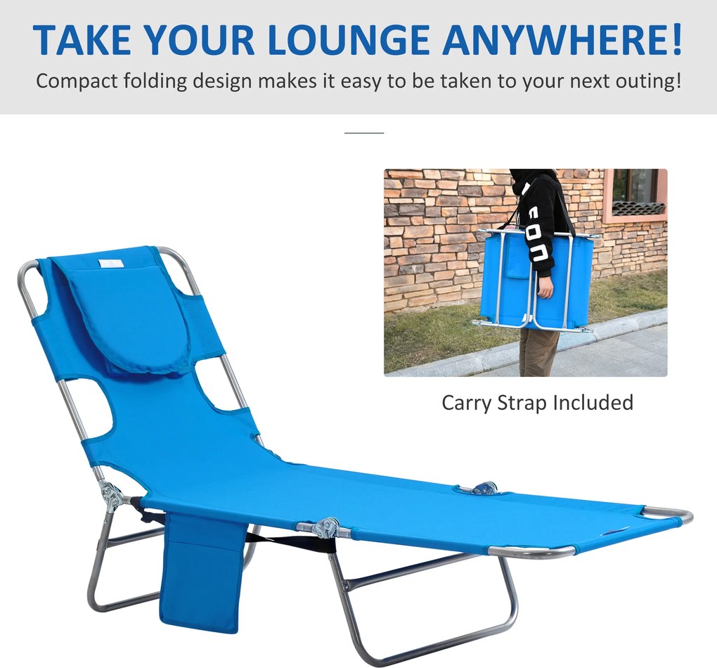 Outsunny Leżak Ogrodowy z Wyściełanym Otworem na Twarz, Leżak do Masażu na Zewnątrz z Boczną Kieszenią, Tkanina, Metal, Niebieski