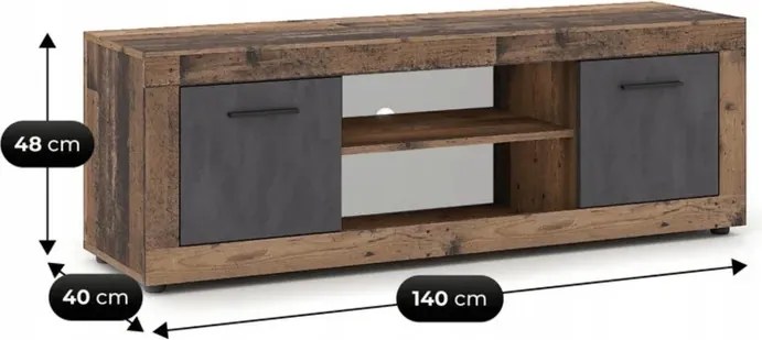 Szafka RTV BLAGO 140 cm Ciemny Dąb/Grafit Dwudrzwiowa do Salonu Loft