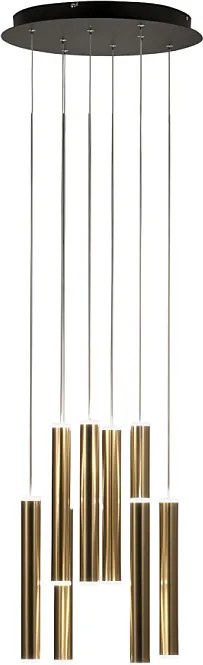 Okrągła lampa wisząca Fabas Luce Prado z 8 światłami, 52 W, ściemnialna, z diodami LED, z mosiężną, okrągłą rozetą sufitową