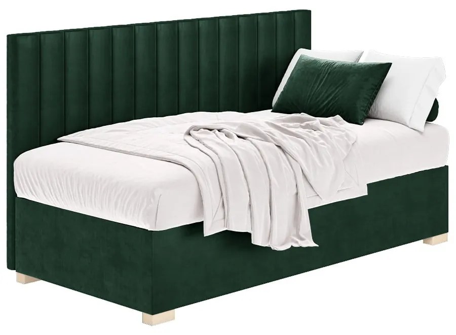 Ciemnozielone łóżko dziecięce ze schowkiem i materacem 90x200 cm Chill – Ghado