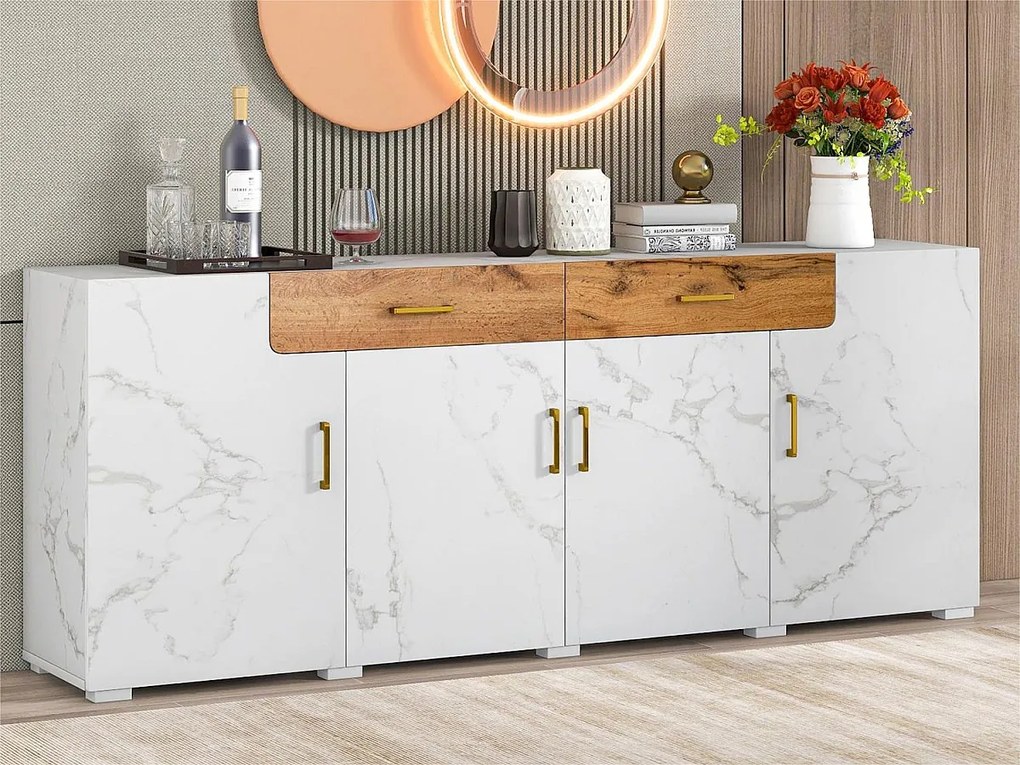 Bufet L 200cm - 4 drzwi z 2 szufladami - Biały