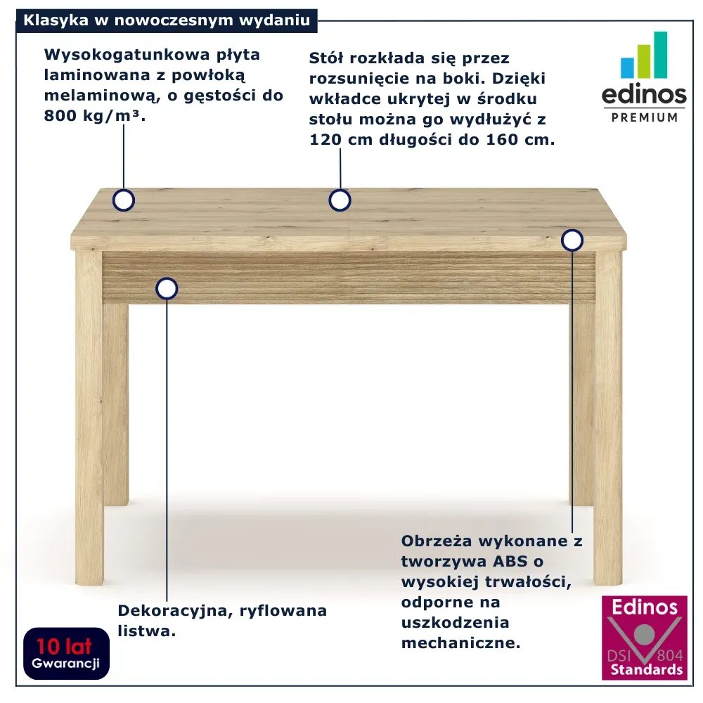 Prostokątny stół rozkładany ryflowany dąb artisan Z5-L01
