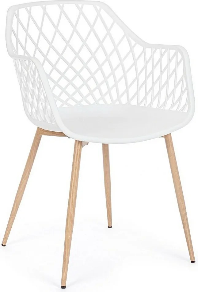 Zestaw 4 białych krzeseł z polipropylenu z metalowymi nogami - OPTIK