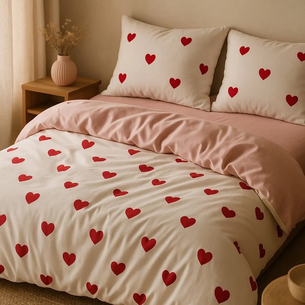 Różowa pościel jednoosobowa z prześcieradłem/3-częściowa 160x220 cm Red Heart – Mila Home