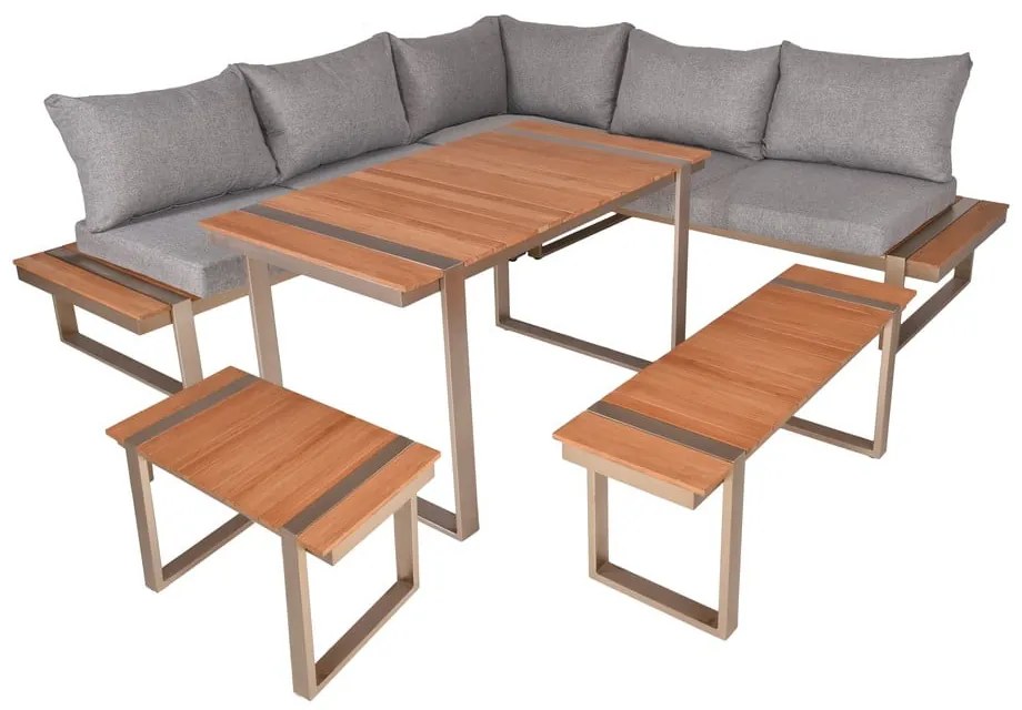 Beżowy metalowy zestaw mebli ogrodowych dla 6 osób Aurea – Garden Pleasure