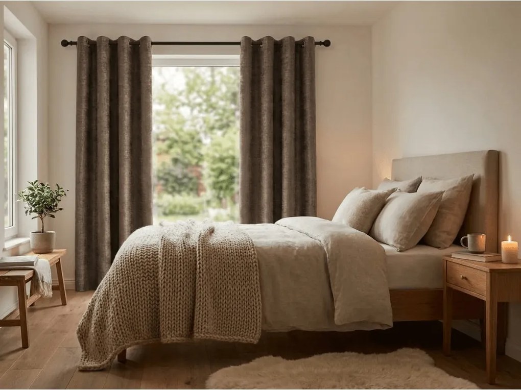 Zaciemniająca zasłona LOOM VELVET 140x250 cm, brązowa Zawieszanie: Metalowe pierścienie