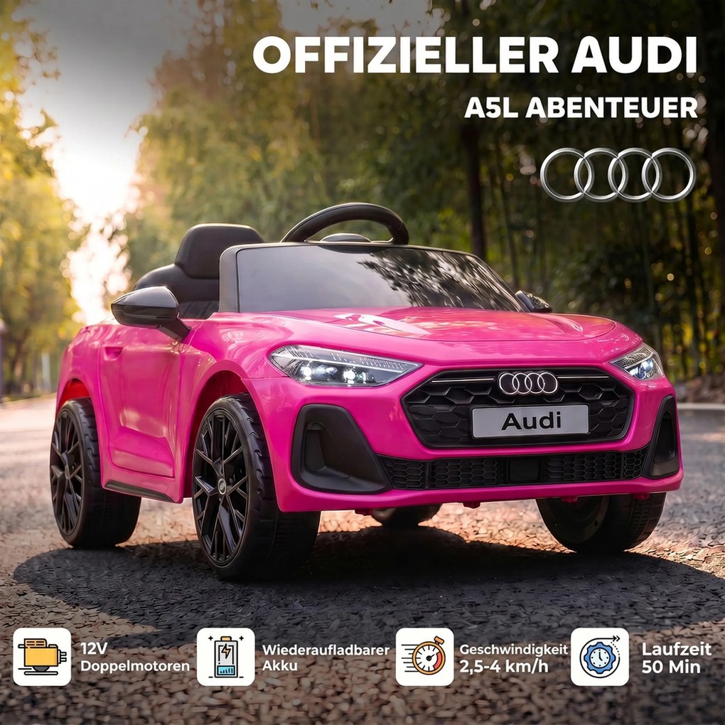 AIYAPLAY Elektryczny samochód dla dzieci Audi A5L 12V z pilotem 2,4 G 2 silniki akumulator litowy miękki start zawieszenie 4-kołowe | Aosom PL