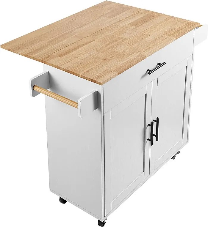 89,9CM Wózek Kuchenny na Wyspę SucceBuy, Szafka na Kółkach z Szufladą i Stojakiem, Biały