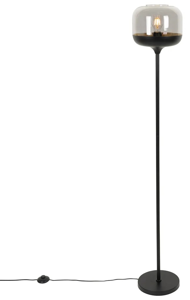Designerska lampa podłogowa czarna ze złotem i dymionym szkłem - Kyan