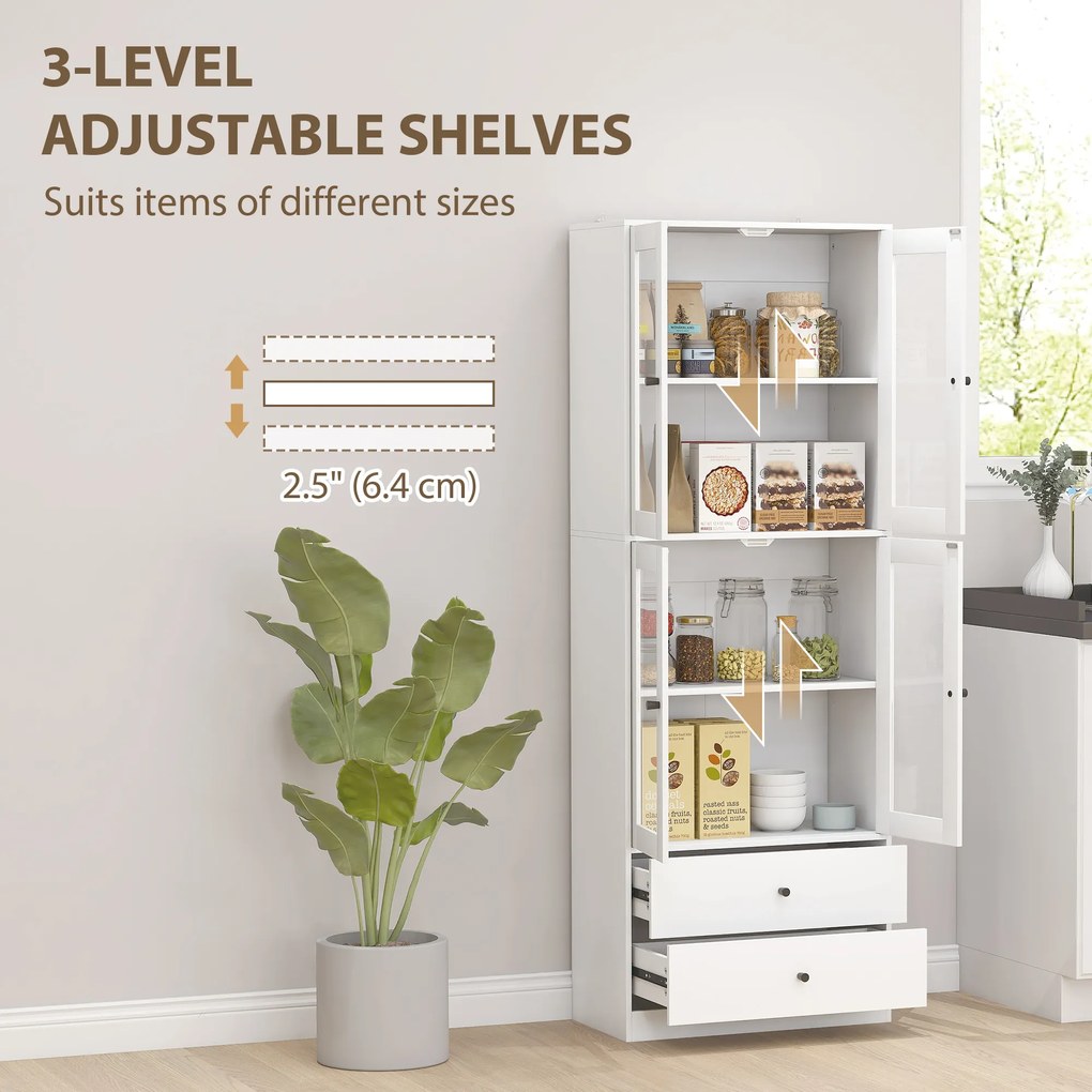 HOMCOM Szafka kuchenna z szufladami i drzwiami szklanymi, powierzchnia z melaminy, Biały