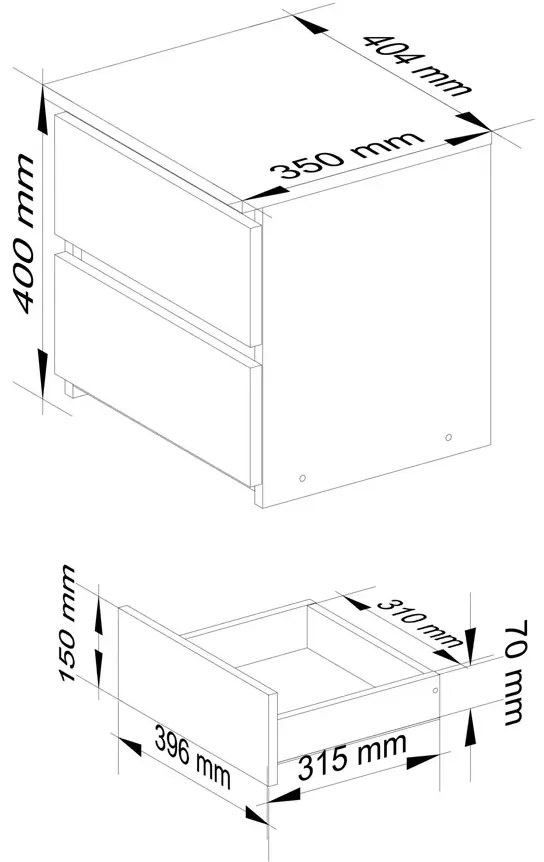 Minimalistyczna szafka nocna biały + grafit - Atika 3X