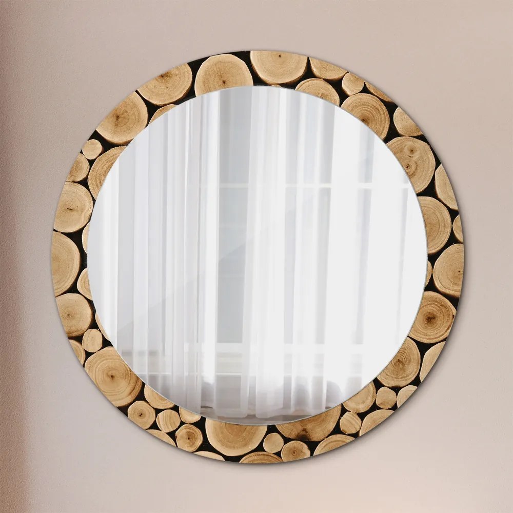 Lustro z nadrukiem okrągłe Kłody drewna