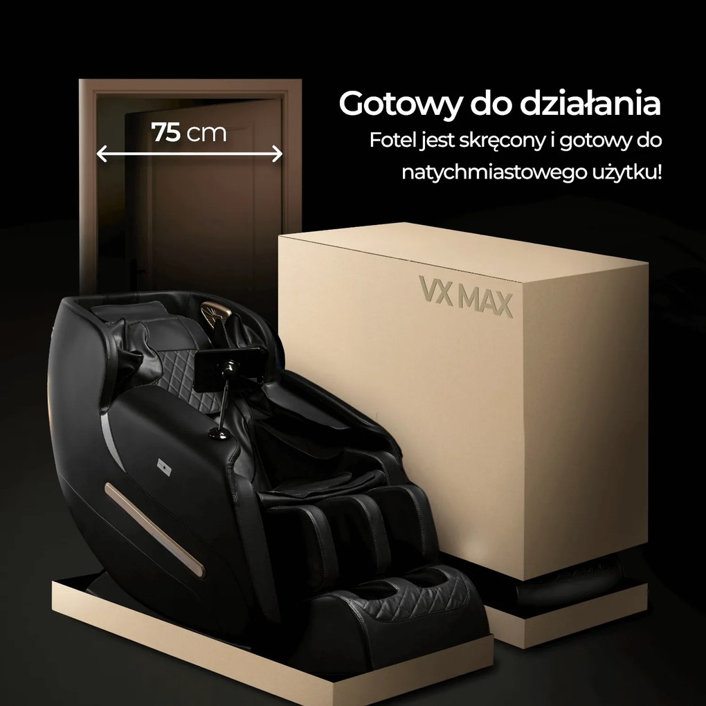 Fotel Masujący VX MAX Wypoczynkowy Relaksacyjny Czarny Ekoskóra Nowoczesny