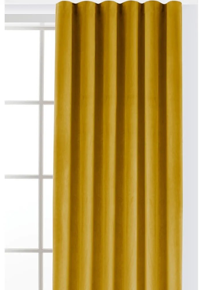 Musztardowa aksamitna zasłona częściowo zaciemniająca (dimout) 140x175 cm Velto – Filumi