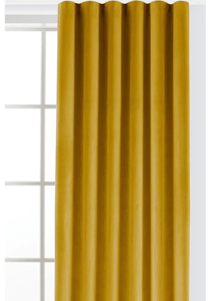 Musztardowa aksamitna zasłona częściowo zaciemniająca (dimout) 140x175 cm Velto – Filumi