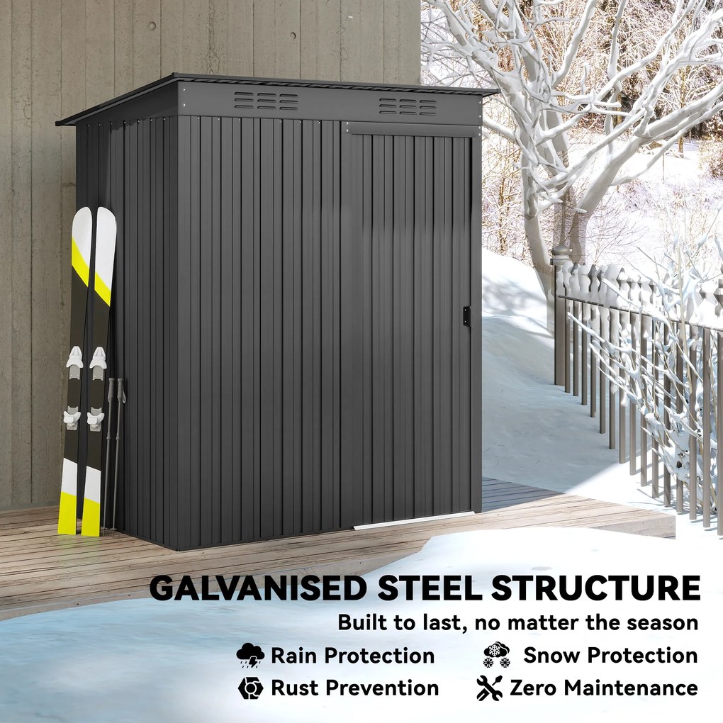 Outsunny Metalowy domek ogrodowy 1,37 m², schowek z łatwym montażem, dach jednospadowy, drzwi przesuwne, wentylacja, rękawice | Aosom PL