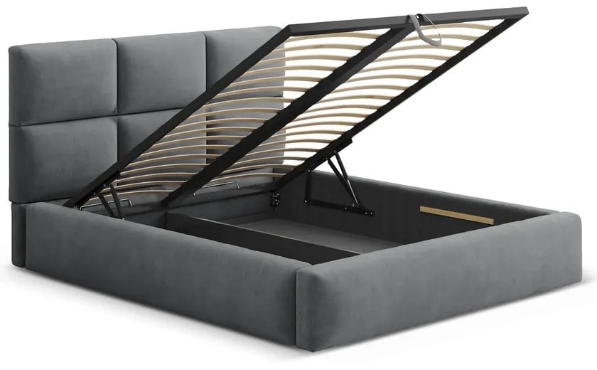 Szare tapicerowane łóżko dwuosobowe ze schowkiem ze stelażem 160x200 cm Libera – Windsor &amp; Co Sofas