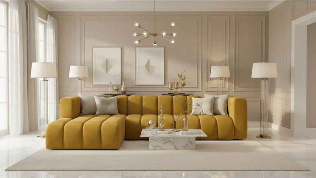 Narożnik w kształcie L GRAND 318 cm, tkanina Salvador, Żółty, Lewy