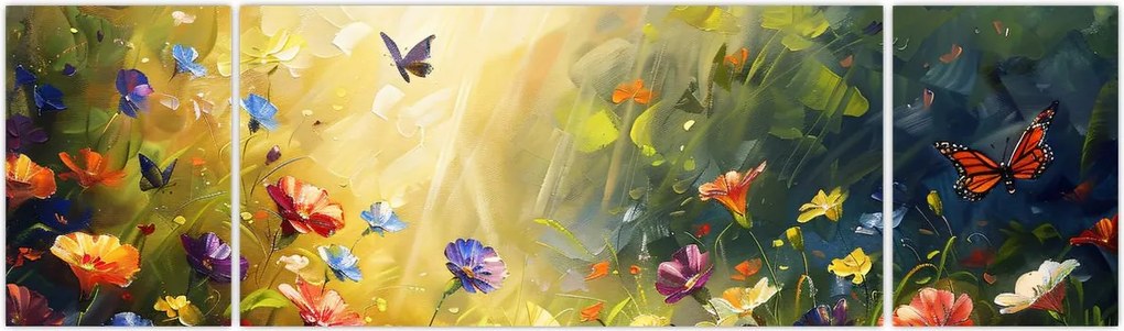 Obraz - Wiosenna łąka kwiatowa, malarstwo (170x50 cm)